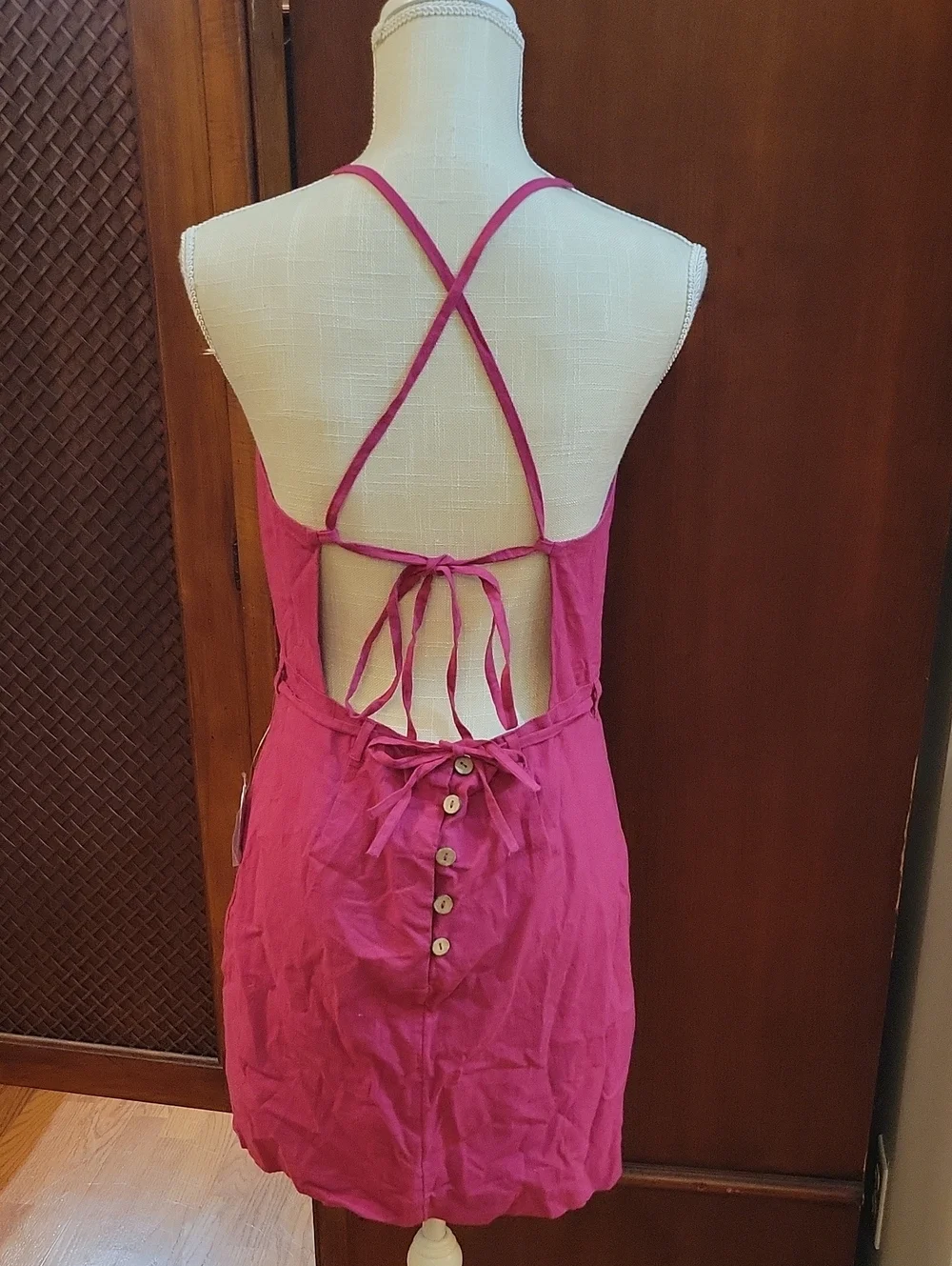 Free People | Fushcia Pink Cotton Open Back Purse Belt Mini Dress Size Large